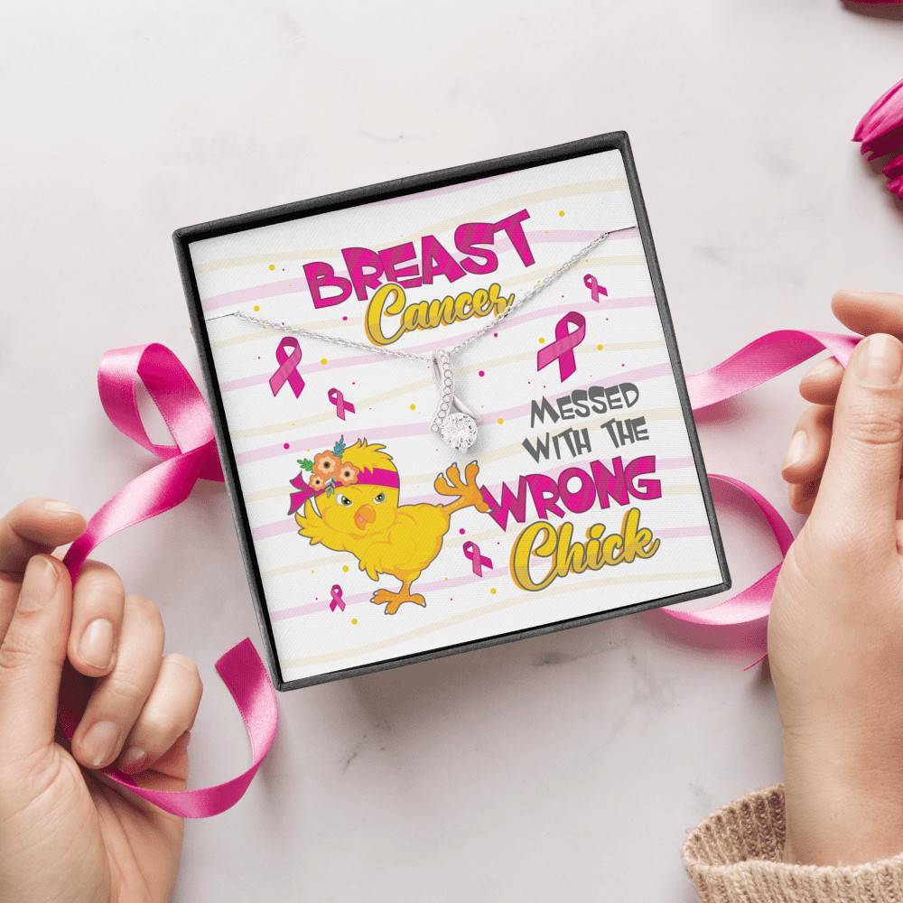 Pink Ribbon Breast Cancer Messed with the Wrong Chick Alluring Pendant Necklace Gifts