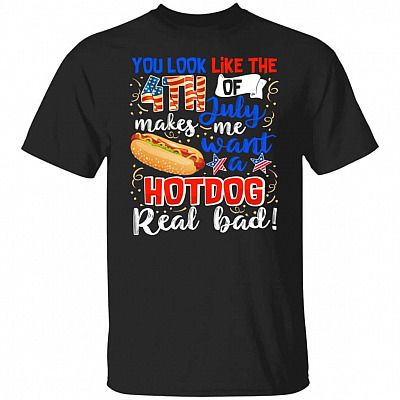 4th Of July HOTDOG T, Black, Unisex T-Shirt
