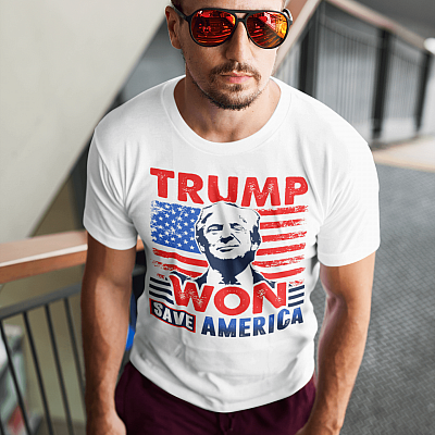 Alternative view of American Flag Trump Won Save America T-Shirt - Vintage Trump Supporter Gifts Shirt