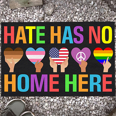 Alternative view of Hate Has No Home Here Equality Black Pride Lgbt Pride Patriotic Hippie Indoor Outdoor Decorative Doormat