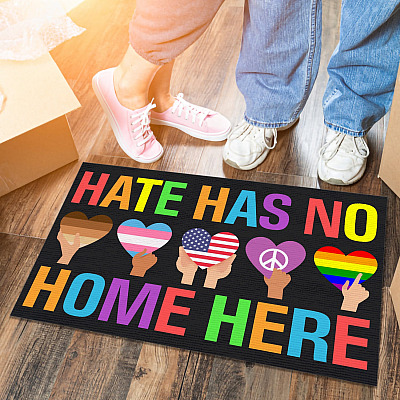 Hate Has No Home Here Equality Black Pride Lgbt Pride Patriotic Hippie Indoor Outdoor Decorative Doormat