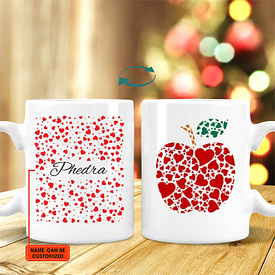 Alternative view of Personalized Teacher Apple Heart Ceramic Coffee Mug - Beer Stein - Water Bottle - Color Changing Mug