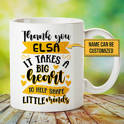 Personalized Thank You Teacher It Takes a Big Heart to Shape Little Minds Ceramic Coffee Mug