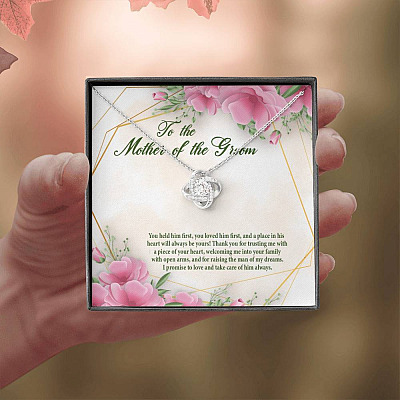 To The Mother Of The Groom You Held Him First Love Knot Pendant Necklace - Mother In Law Necklace