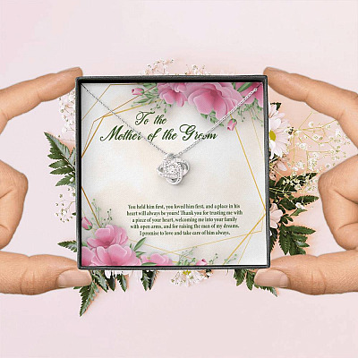 To The Mother Of The Groom You Held Him First Love Knot Pendant Necklace - Mother In Law Necklace