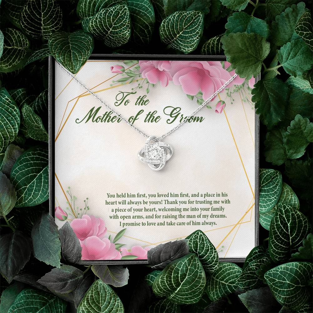 To The Mother Of The Groom You Held Him First Love Knot Pendant Necklace - Mother In Law Necklace