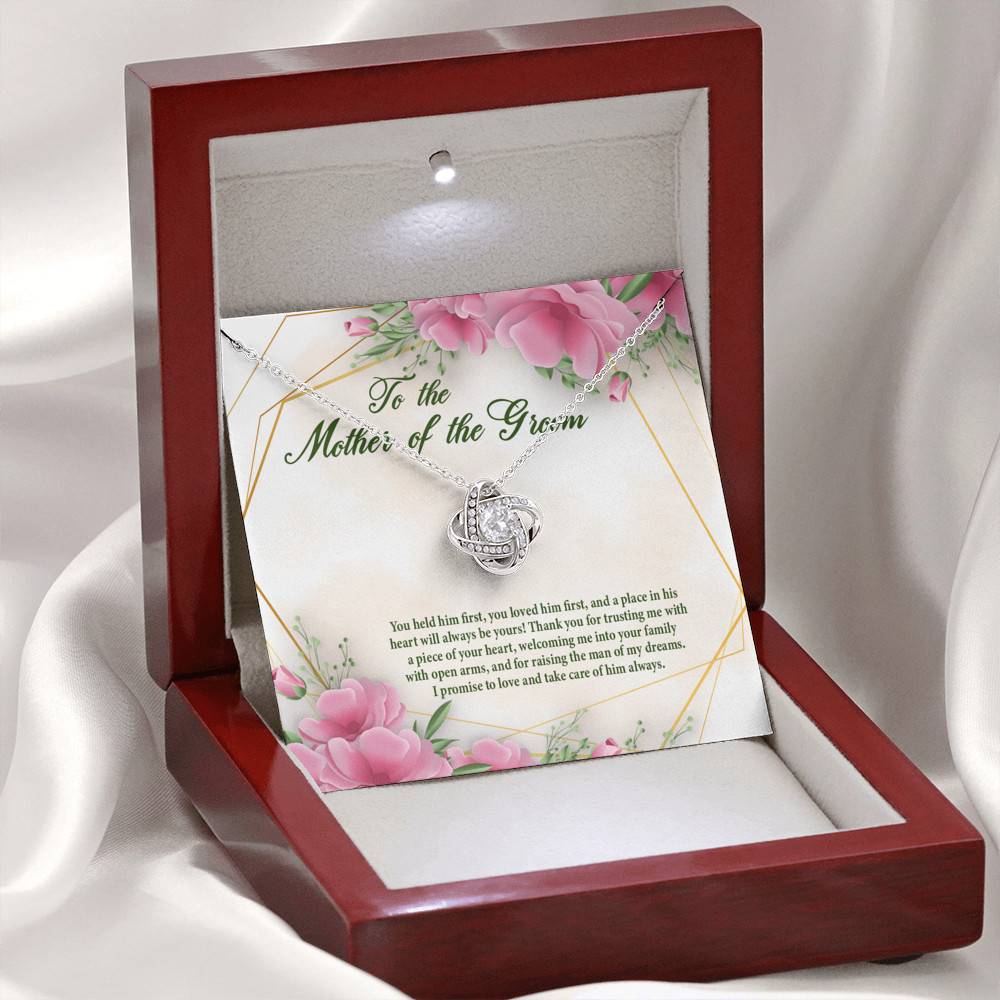 To The Mother Of The Groom You Held Him First Love Knot Pendant Necklace - Mother In Law Necklace
