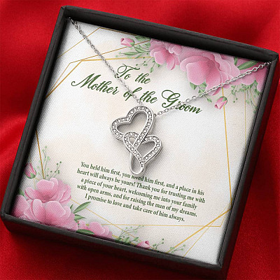 To The Mother Of The Groom You Held Him First Double Hearts Pendant Necklace - Mother In Law Necklace