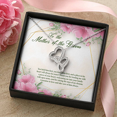 To The Mother Of The Groom You Held Him First Double Hearts Pendant Necklace - Mother In Law Necklace