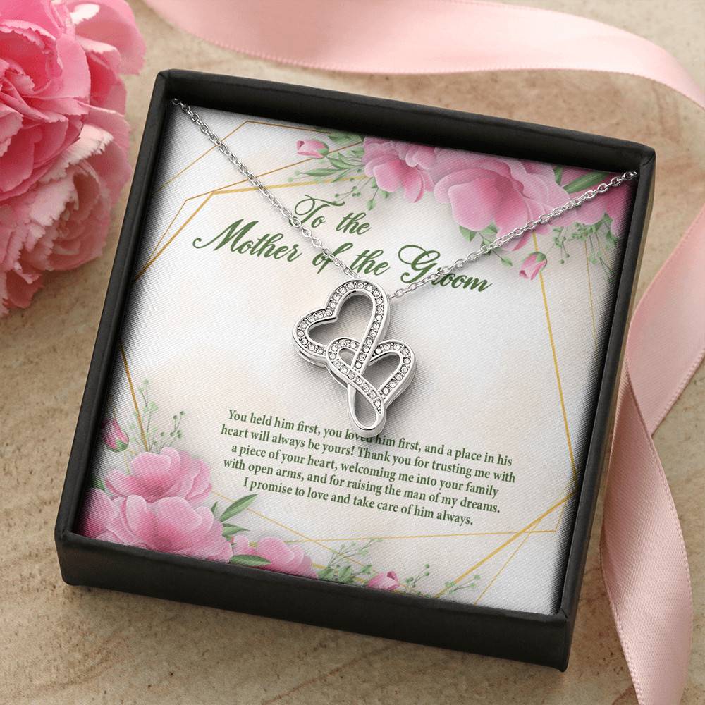 To The Mother Of The Groom You Held Him First Double Hearts Pendant Necklace - Mother In Law Necklace