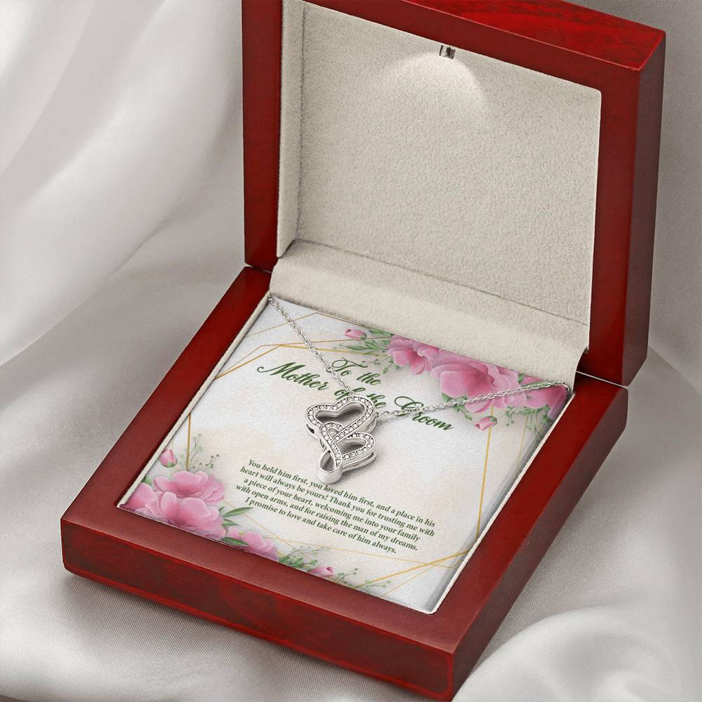 To The Mother Of The Groom You Held Him First Double Hearts Pendant Necklace - Mother In Law Necklace