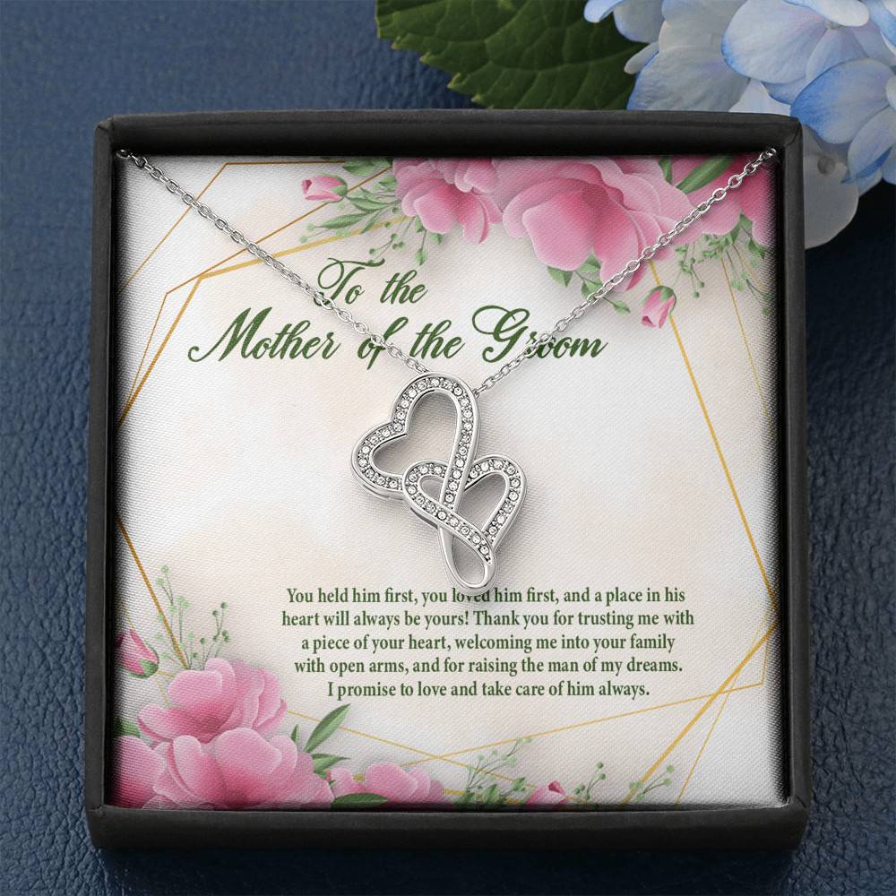 To The Mother Of The Groom You Held Him First Double Hearts Pendant Necklace - Mother In Law Necklace