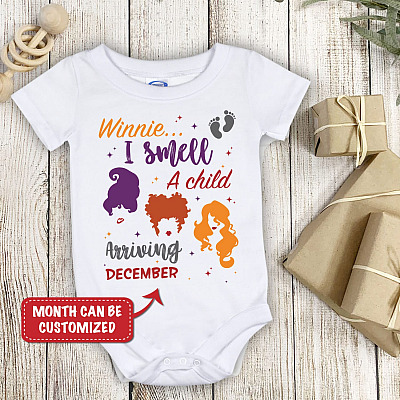 Alternative view of Personalized Winnie I Smell a Child Arriving Custom Date Baby Onesie - Baby Toddlers Bodysuit