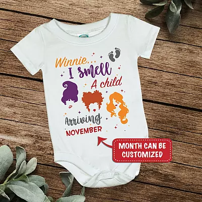 Personalized Winnie I Smell a Child Arriving Custom Date Baby Onesie - Baby Toddlers Bodysuit