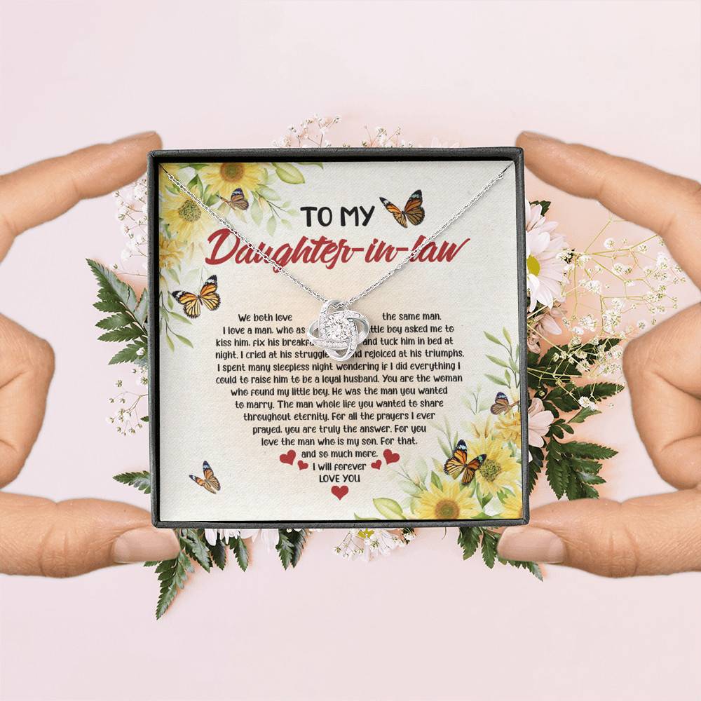 To My Daughter In Law We Both Love The Same Man Love Knot Necklace - Wedding Gifts From Mother In Law To My Daughter In Law We Both Love The Same Man Love Knot Necklace - Wedding Gifts From Mother In Law