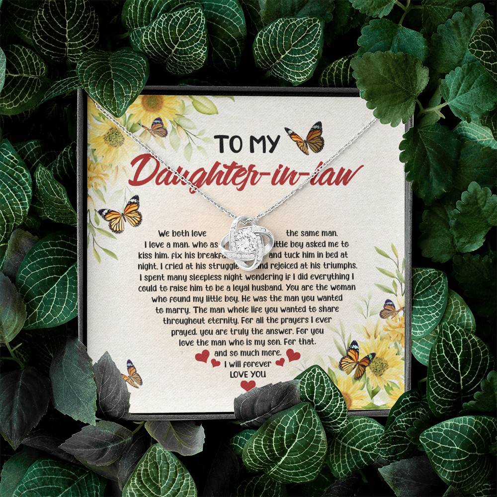 To My Daughter In Law We Both Love The Same Man Love Knot Necklace - Wedding Gifts From Mother In Law To My Daughter In Law We Both Love The Same Man Love Knot Necklace - Wedding Gifts From Mother In Law