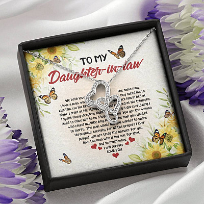 To My Daughter In Law We Both Love The Same Man Double Hearts Necklace - Wedding Gifts
