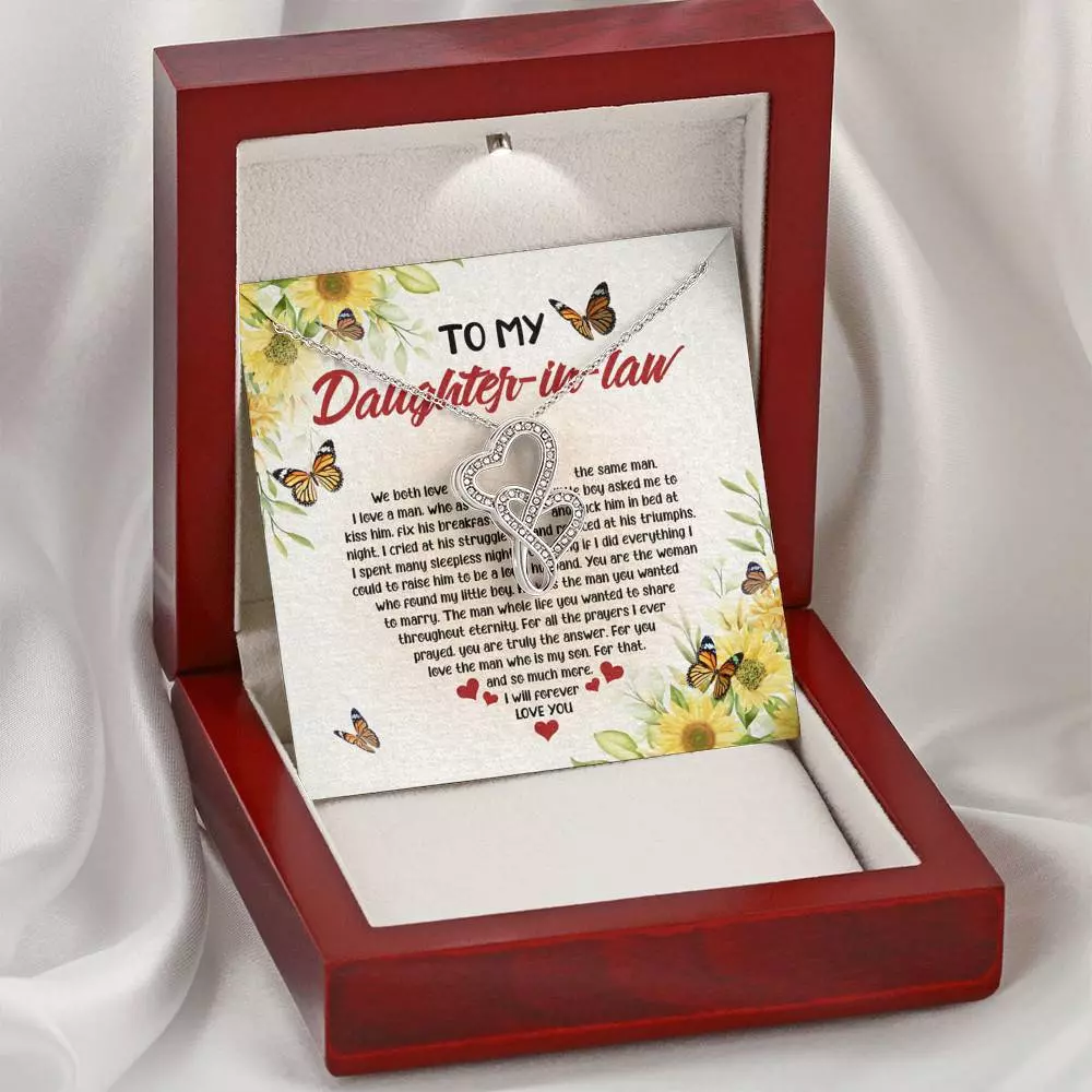 To My Daughter In Law We Both Love The Same Man Double Hearts Necklace - Wedding Gifts