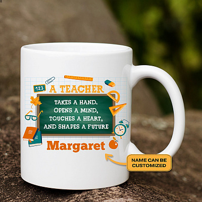 Alternative view of Personalized Takes a Hand Opens a Mind Teacher Ceramic Coffee Mug - Beer Stein - Color Changing Mug