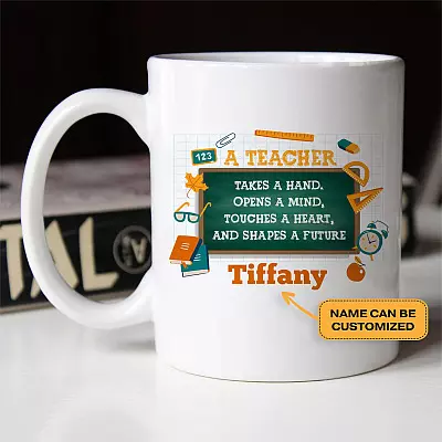 Personalized Takes a Hand Opens a Mind Teacher Ceramic Coffee Mug - Beer Stein - Color Changing Mug