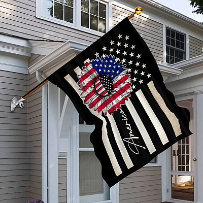 Alternative view of America Sunflower  Decorative Flag - 4th of July Garden Flag - 4th of July Sunflower House Flag
