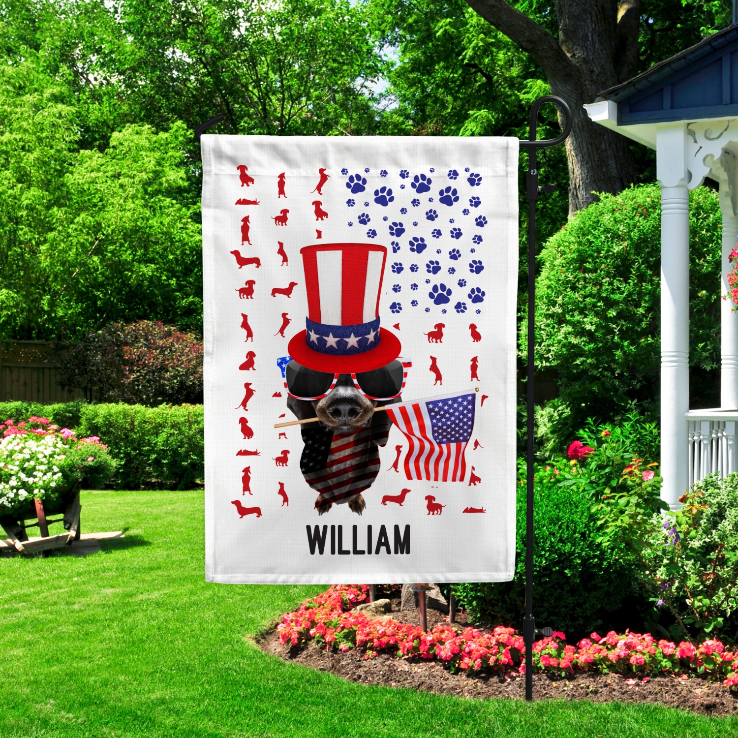 5KT. Dachshund Patriot American Flag (Sample Design) Garden Flag Mockup 2