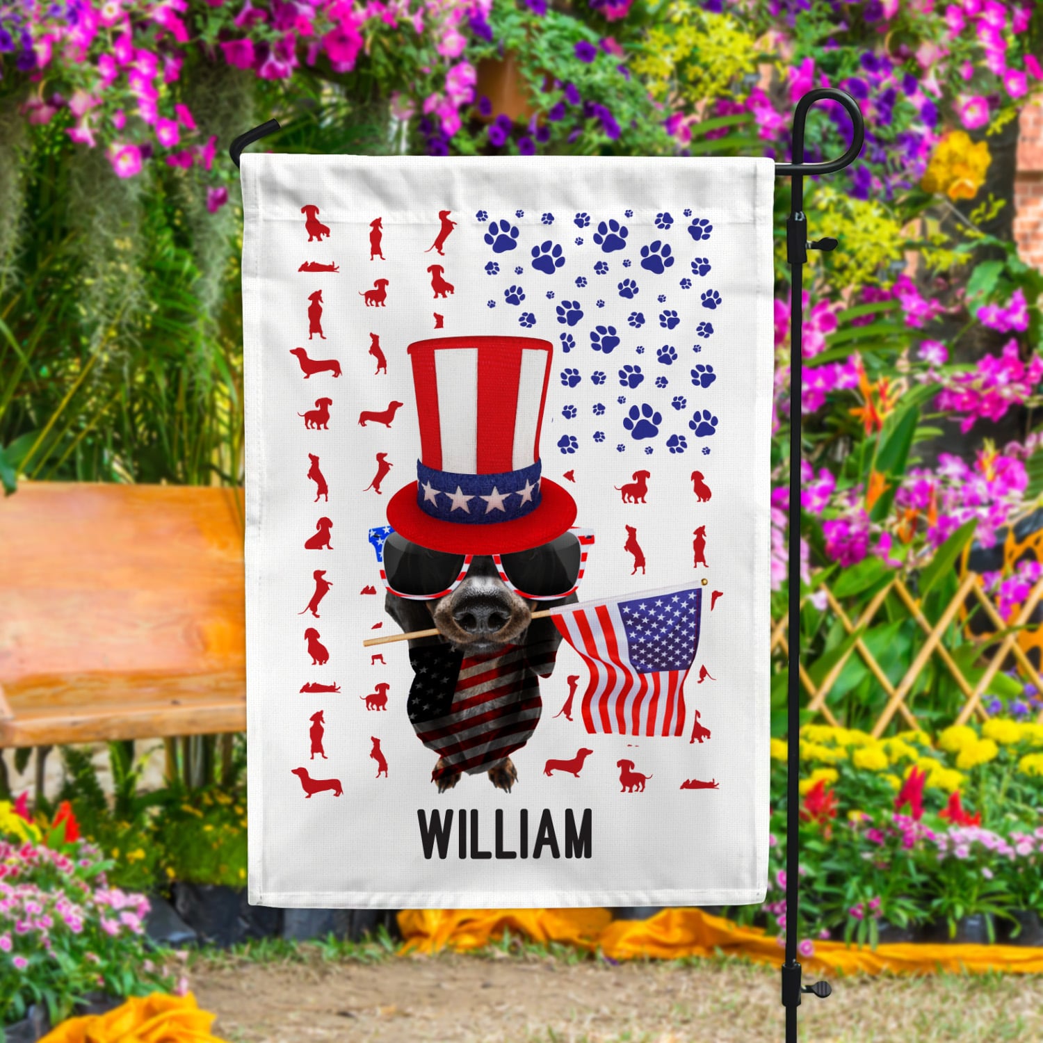 5KT. Dachshund Patriot American Flag (Sample Design) Garden Flag Mockup 4