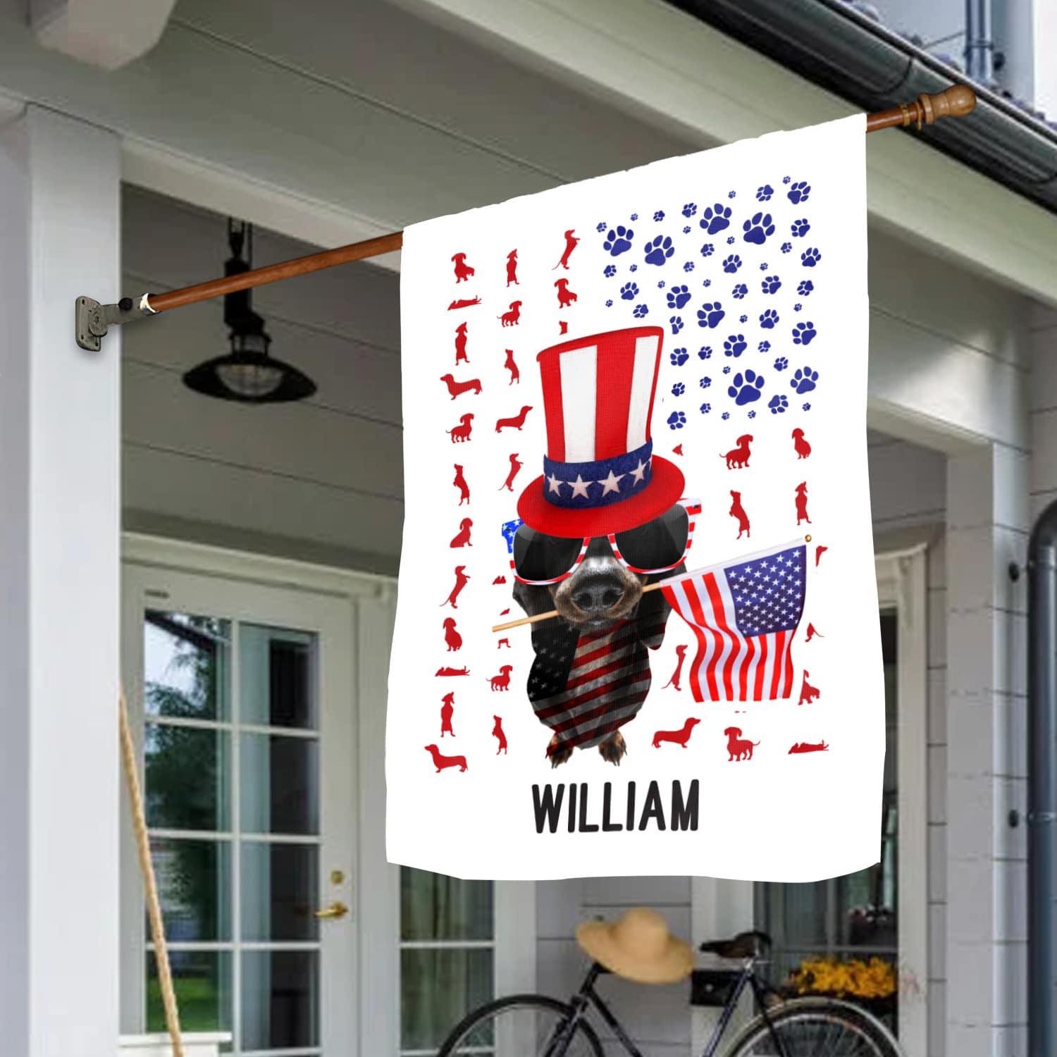 5KT. Dachshund Patriot American Flag (Sample Design) House Flag Mockup 1
