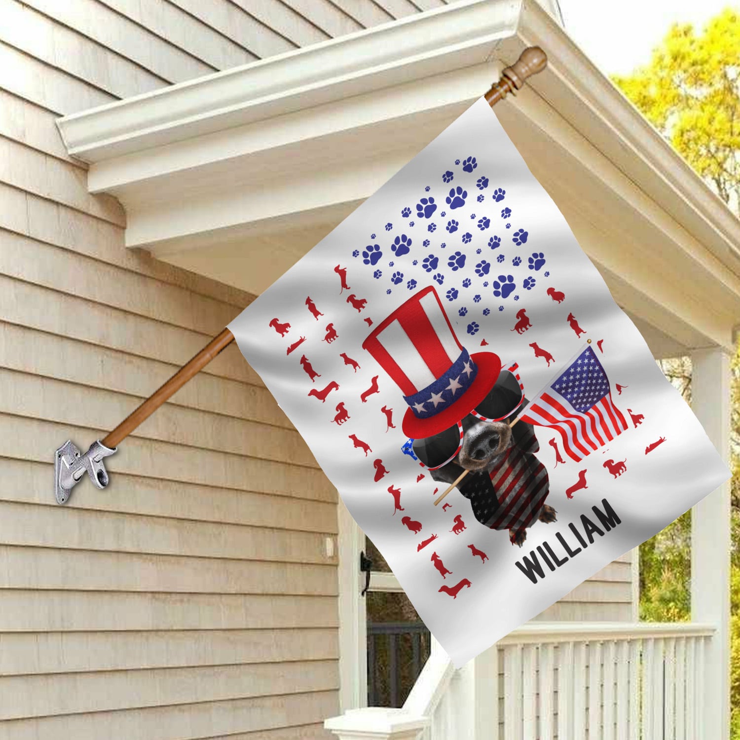 5KT. Dachshund Patriot American Flag (Sample Design) House Flag Mockup 2