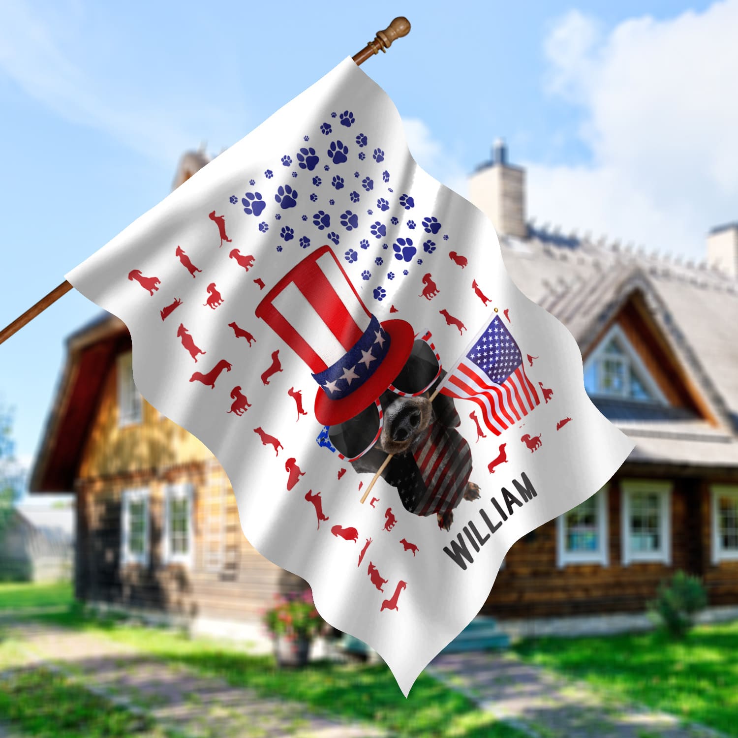 5KT. Dachshund Patriot American Flag (Sample Design) House Flag Mockup 5