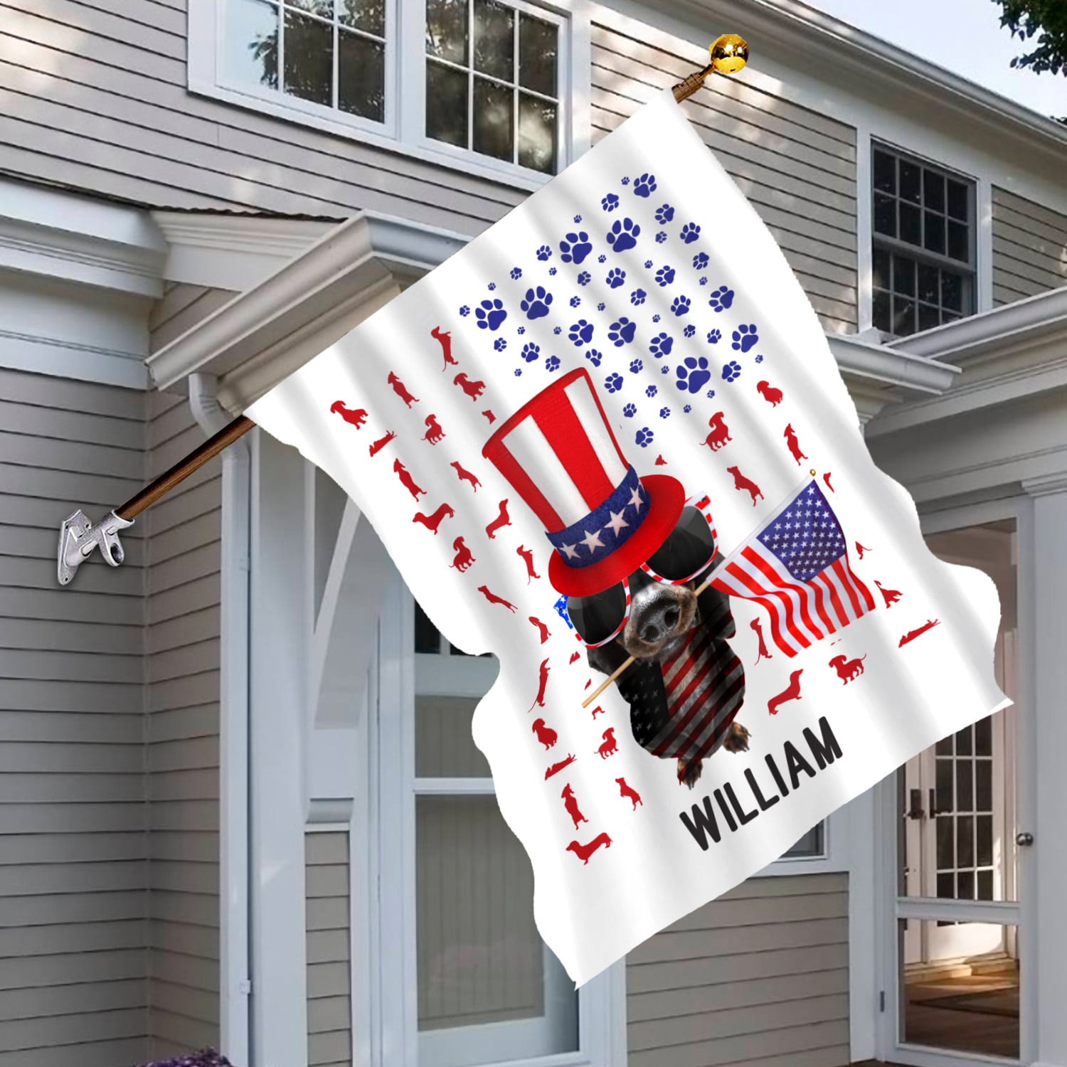 5KT. Dachshund Patriot American Flag (Sample Design) House Flag Mockup 6