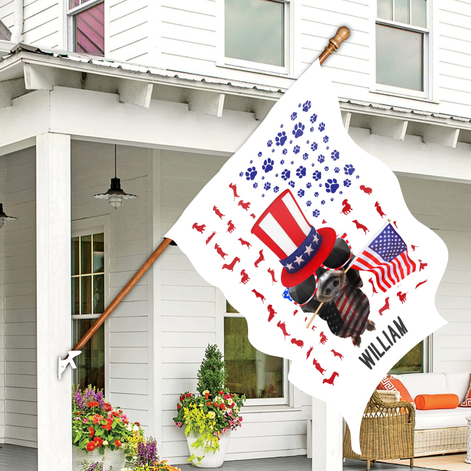 5KT. Dachshund Patriot American Flag (Sample Design) House Flag Mockup 7