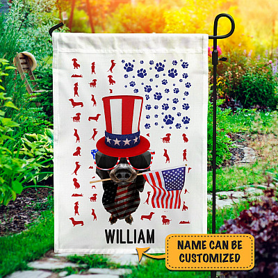 Alternative view of Proud American Flag 4th Of July Dachshund Doxie Outdoor Garden House Flag - Funny Dachshund Wiener Dog Flag