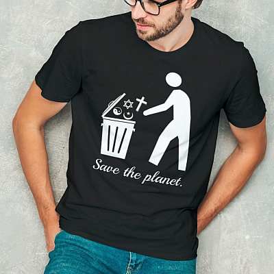 Alternative view of Save The Planet Funny Anti Religion T-Shirt - Humanist Anti Religion Atheist Atheism Shirt