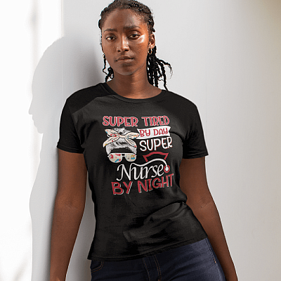 Alternative view of Super Tired By Day Super Nurse By Night Ladies T-Shirt - Premium Ladies Triblend Dolman Sleeve Shirt