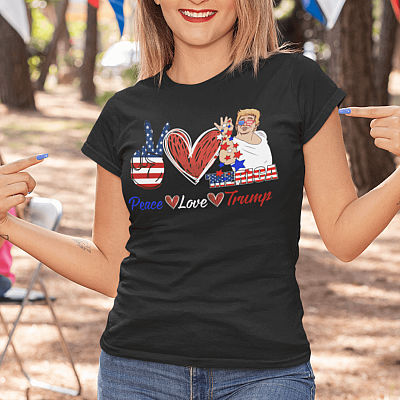 Alternative view of Merica Peace Love Trump American Flag Trump Bae T-Shirt - Funny Support Trump Shirt