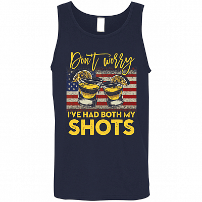 Don't Worry I've Had Both My Shots American Flag Funny 4th Of July Cotton Tank Top Tee - Ladies Racerback Tank