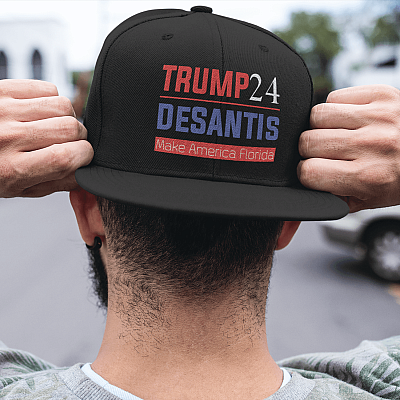 Alternative view of Trump Desantis 2024 Make America Florida Political Republican Twill Cap - Snapback Hat - Trucker Hat