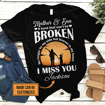 Alternative view of Personalized Mother And Son A Bond That Can't Be Broken T-shirt - V-neck - Memorial Shirt For Loss Of Son