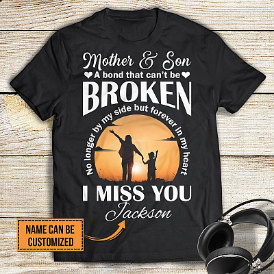 Personalized Mother And Son A Bond That Can't Be Broken T-shirt - V-neck - Memorial Shirt For Loss Of Son