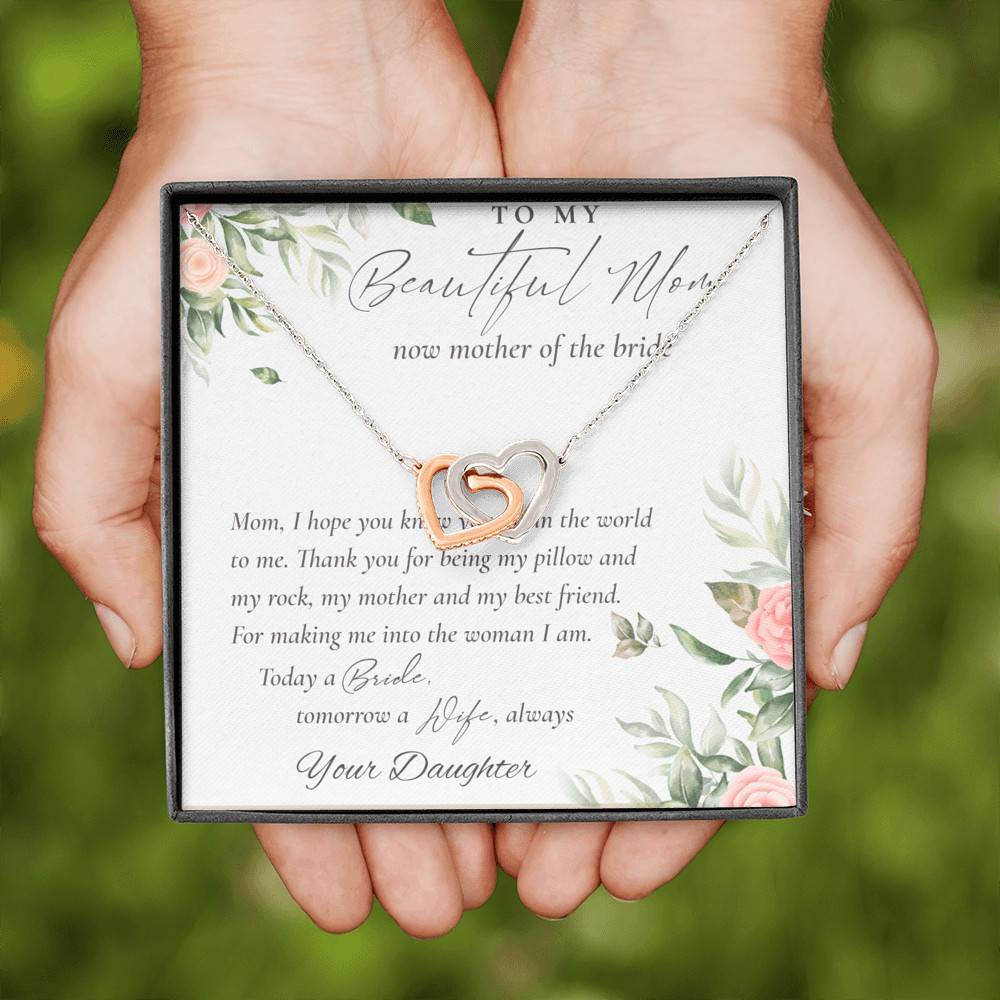 To My Beautiful Mom Now Mother Of The Bride Interlocking Hearts Pendant Necklace - Mom Wedding Gifts From Daughter