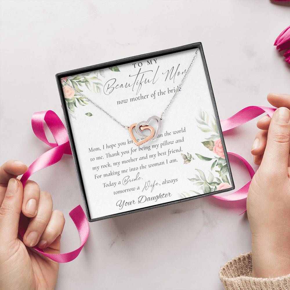 To My Beautiful Mom Now Mother Of The Bride Interlocking Hearts Pendant Necklace - Mom Wedding Gifts From Daughter