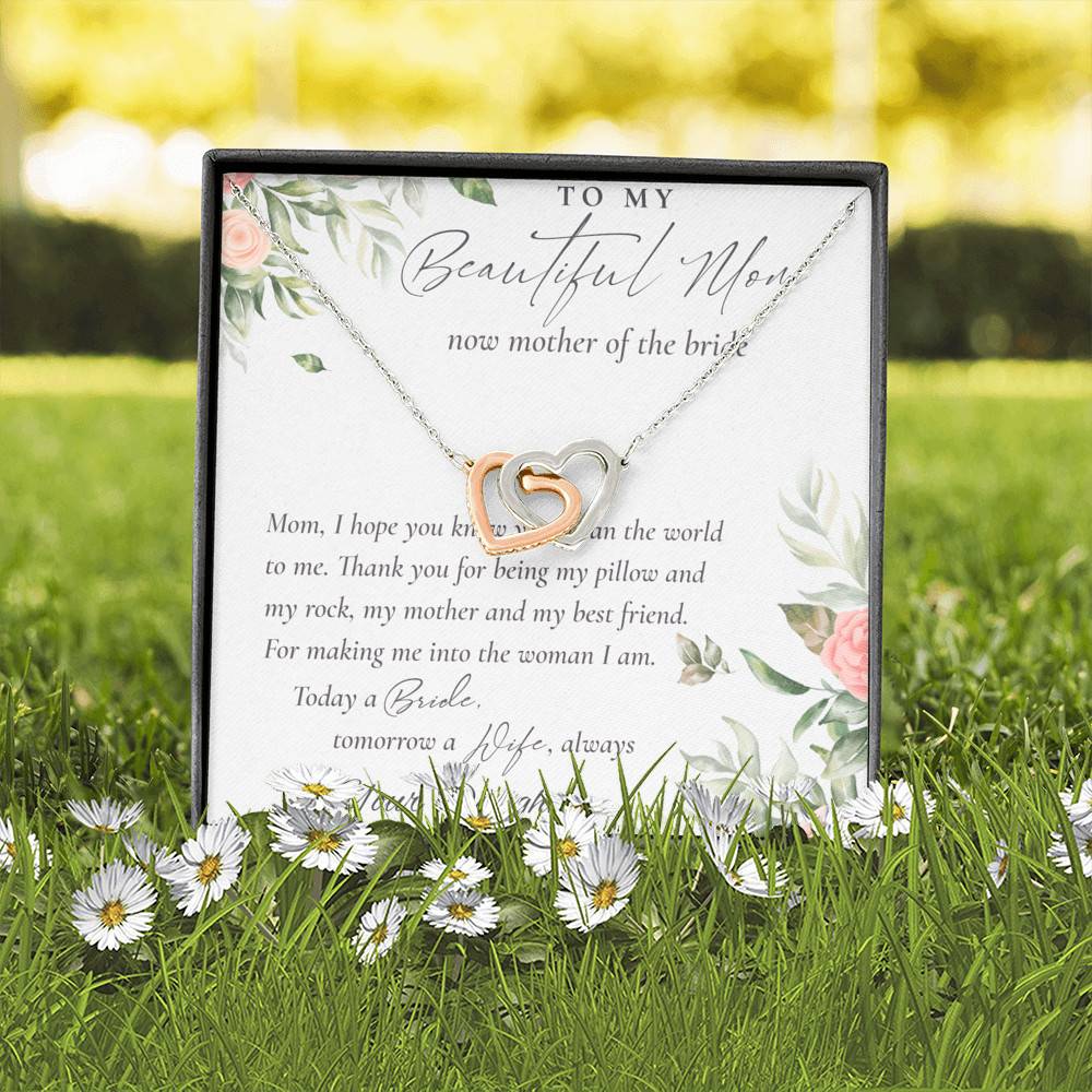 To My Beautiful Mom Now Mother Of The Bride Interlocking Hearts Pendant Necklace - Mom Wedding Gifts From Daughter