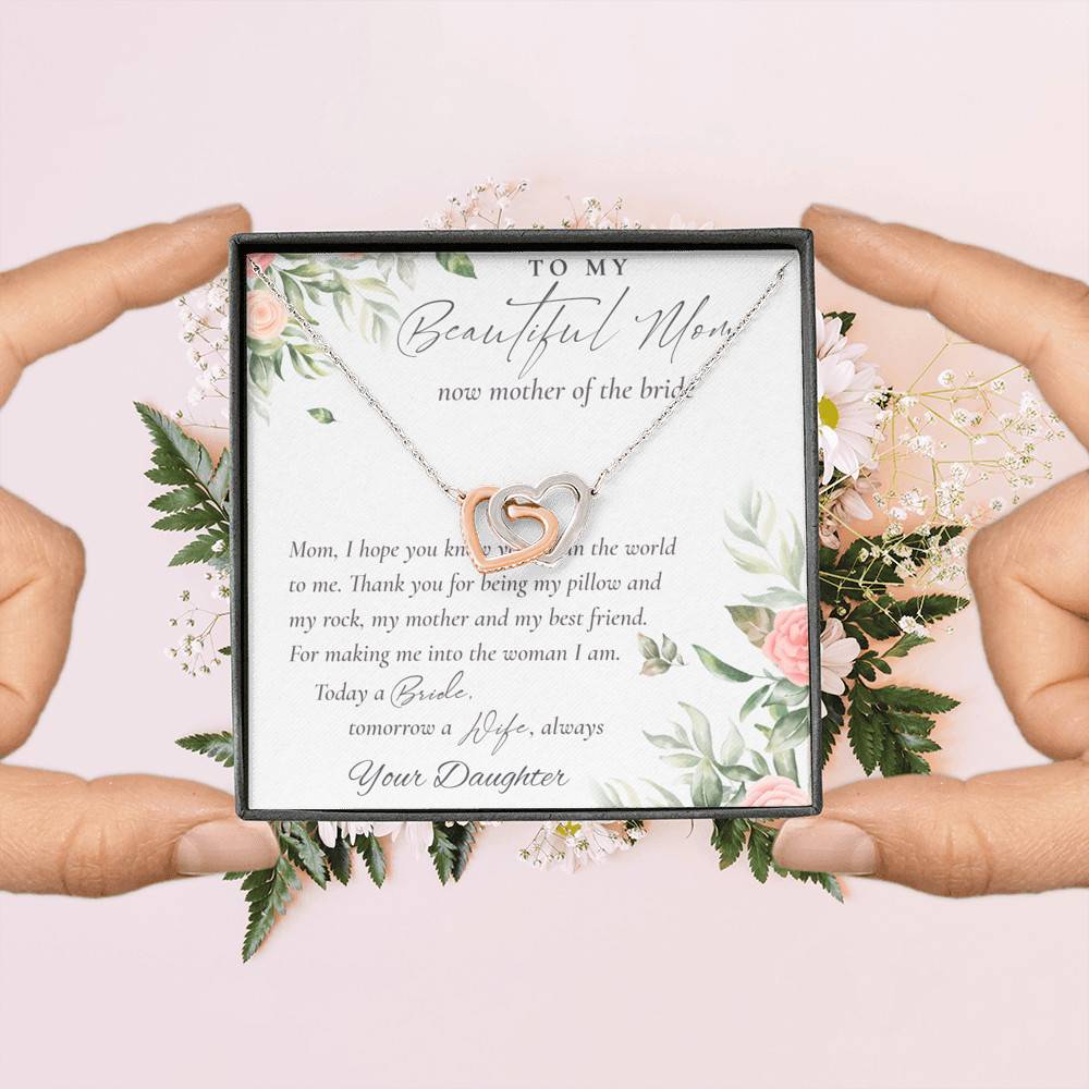 To My Beautiful Mom Now Mother Of The Bride Interlocking Hearts Pendant Necklace - Mom Wedding Gifts From Daughter