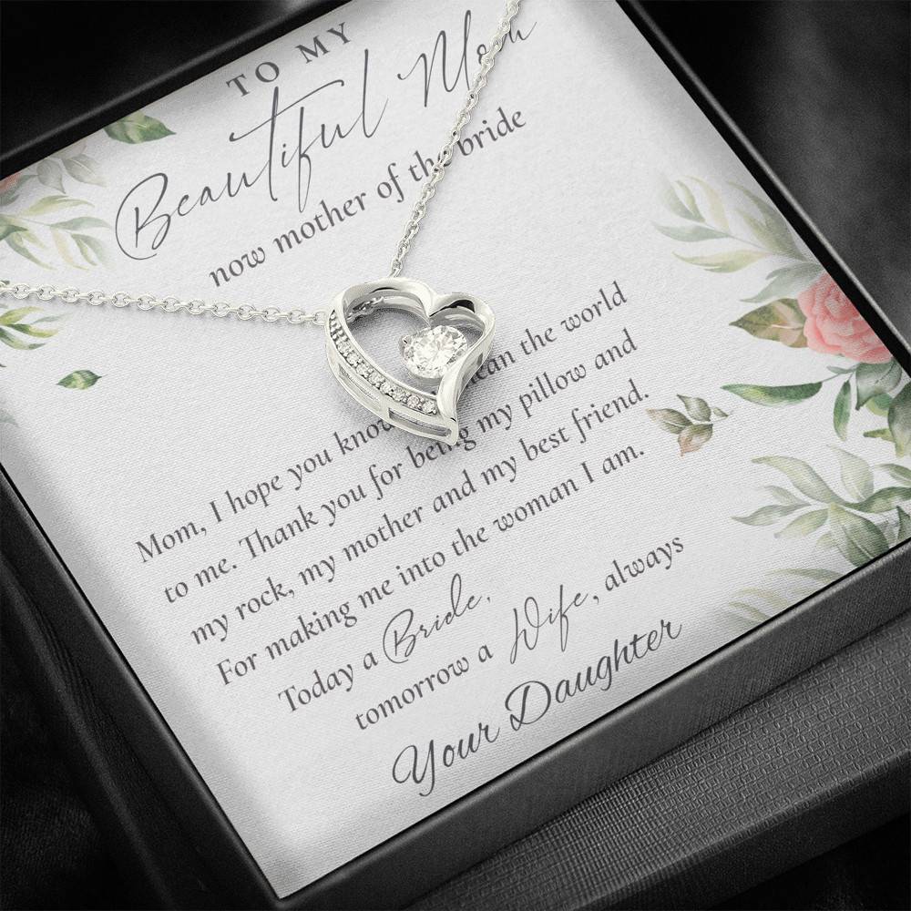 To My Beautiful Mom Now Mother Of The Bride Forever Love Heart Pendant Necklace - Mom Wedding Gifts From Daughter