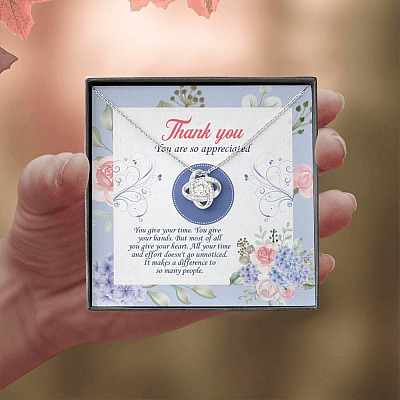 Thank You You Are So Appreciated Love Knot Necklace - Thank You Nurse Gifts - Teacher Appreciation Gifts