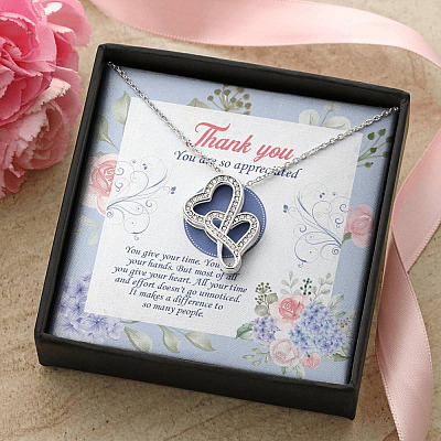 Thank You You Are So Appreciated Double Hearts Necklace - Thank You Nurse Gifts - Teacher Appreciation Gifts