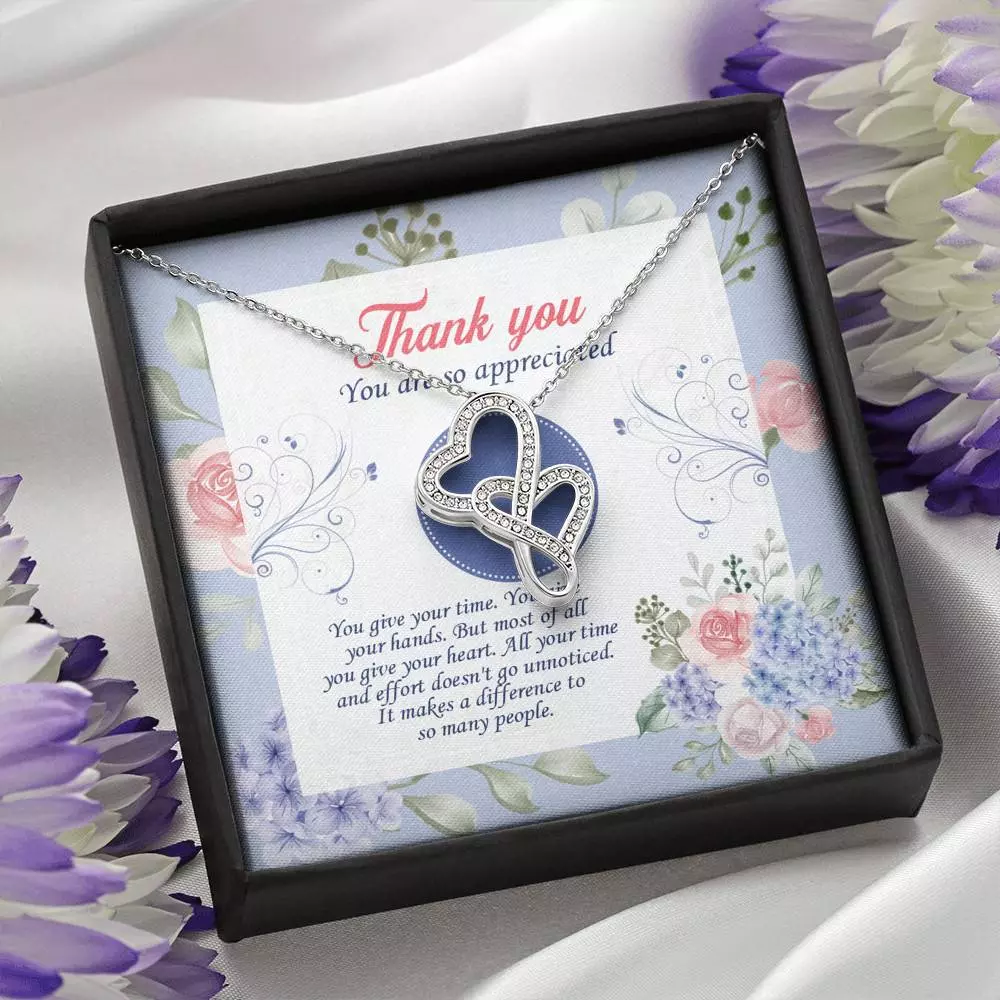 Thank You You Are So Appreciated Double Hearts Necklace - Thank You Nurse Gifts - Teacher Appreciation Gifts