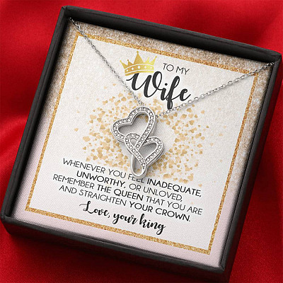 To My Wife Whenever You Feel Inadequate Double Hearts Necklace - Wife Necklace From Husband Anniversary Gifts