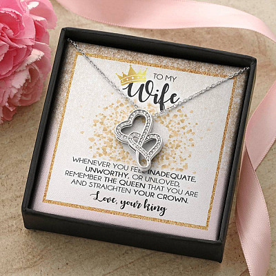 To My Wife Whenever You Feel Inadequate Double Hearts Necklace - Wife Necklace From Husband Anniversary Gifts